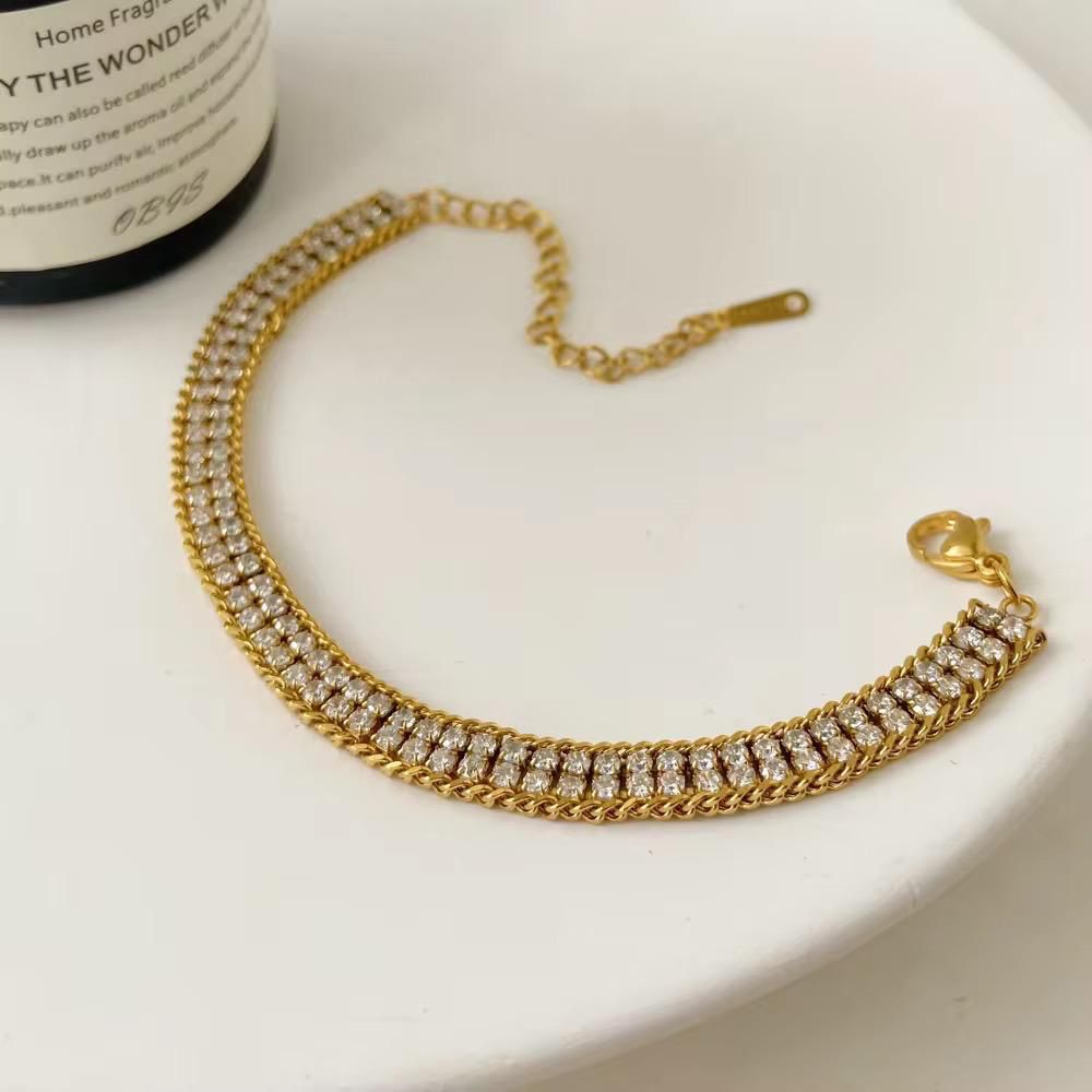 Double Row Crystal Gold Bracelet