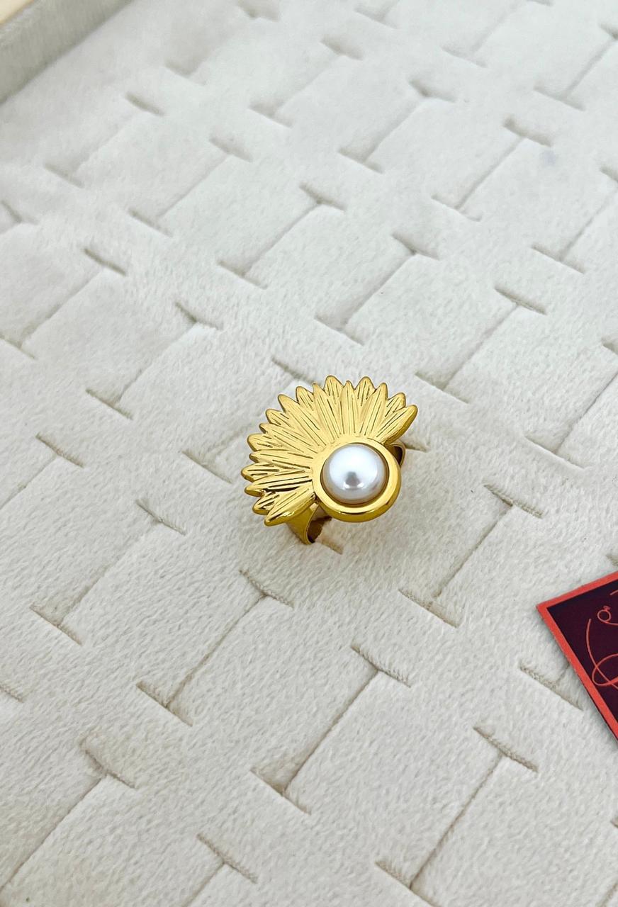 Golden Sunburst Pearl Adjustable Ring